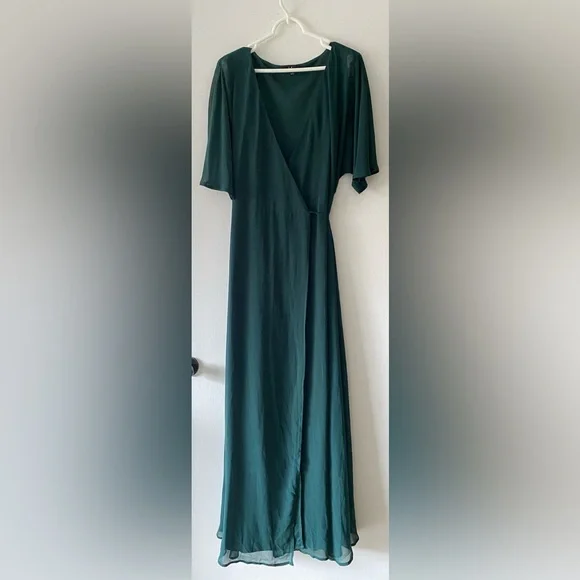 Romantic Energy Emerald Green Flutter Sleeve Maxi Wrap Dress - Picture 10 of 11